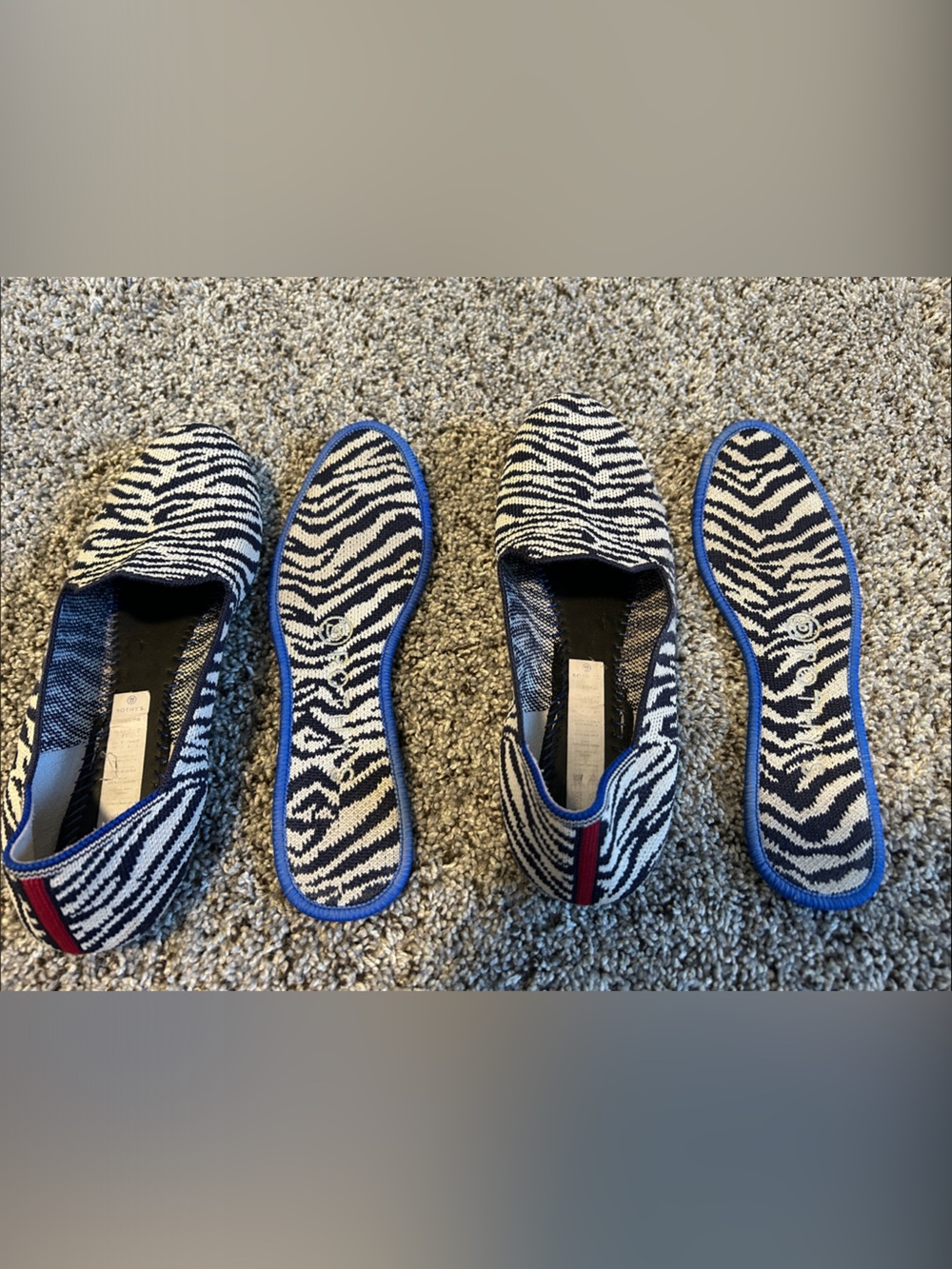 Rothy's Sz 6.5 Navy and Beige Zebra-Print Flats - Picture 8 of 9